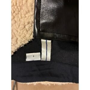Blank London Sherpa Jacket Small Faux Leather Trim Teddy Coat Cream Black Women